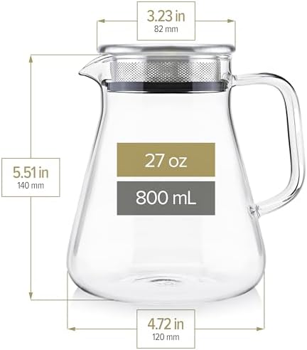 Teabloom One-Touch Tea Maker, 2-in-1 Teapot and Kettle with Stainless Steel Filter Lid for Loose Tea – Stain-Free Borosilicate Glass Teapot (27 Oz) – Tea Connoisseur's Choice