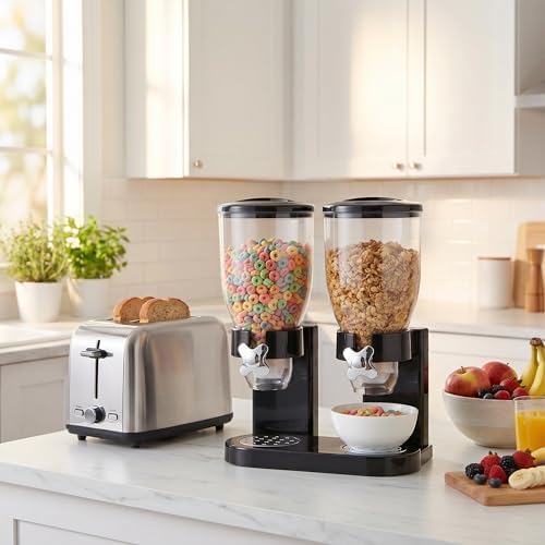 ZevrO Dry Food & Cereal Dispenser, 4.4 Cups, Black/Chrome, Original Dual