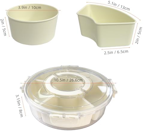 Small Divided Serving Tray with Lid and Handle, Stackable Snackle Box Container for Fruits Candy Organizer, Portable Spinning Rounded Veggie Tray for Kitchen, Party, Trave and Picnic-2 Pack