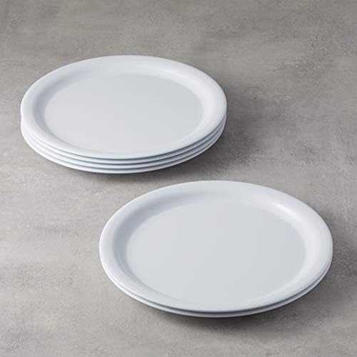 Amazon Basics Melamine Plastic Plate, Dishwasher Safe, BPA Free, 6 Piece Set, 9 in, White