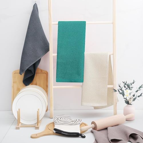 Homaxy 100% Cotton Waffle Weave Kitchen Dish Towels 12-Pack, Teal