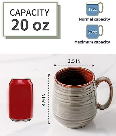HASENSE Coffee Mug, 20 oz Large Ceramic Latte Cup with Big Handle, Pottery Tea Cup for for Office and Home, Oversized Mug Gift for Dad and Mom, Dishwasher & Microwave Safe, 1 PCS(Grey)