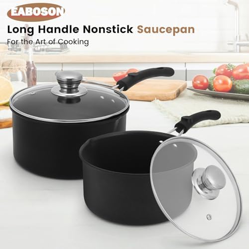 Nonstick Saucepan with Lid, 1QT & 1.5QT & 2QT Small Milk Pots Set with Healthy Teflon2 Coating, Multipurpose Induction Compatible Cooking Pans Kitchen Cookware Set