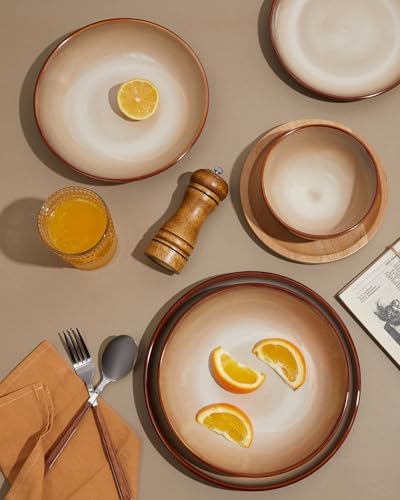 Pokini Stoneware Dinnerware Sets for 6, 18pcs Plates and Bowls Sets Dishes