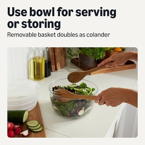 Amazon Basics Salad Spinner with Non-Skid Base and Spin Knob, Removable Basket Colander, 4.2 qt., BPA-Free, Linen Gray