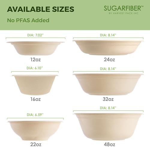 16oz Compostable Paper Bowls Disposable Round Natural Soup Bowls, 125 Count