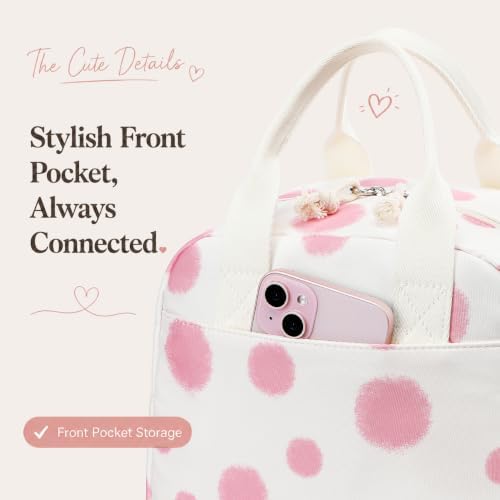 LOVELYWIND Lunch Box for Women, Insulated Lunch Bag, Pink Dot Tote