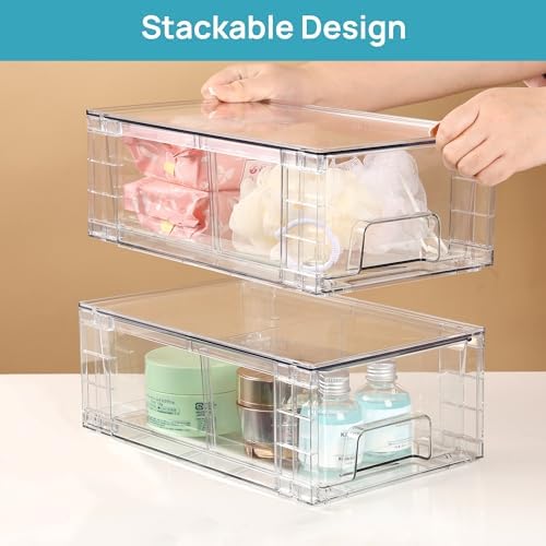 Vtopmart 4 Pack Stackable Clear Drawer with Dividers