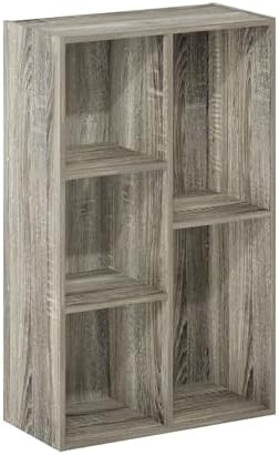 Furinno LUDER Book Shelf, 5-Cube Bookshelf, Reversible Bookcase, 9.4 x 19.5 x 31.5, Easy Assembly, for Living Room, Bedroom, Home Office, French Oak