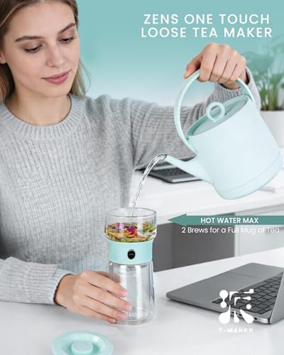 ZENS Modern Glass Infuser Teapot, One Touch Tea Release Loose Tea Maker