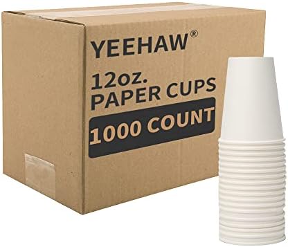 YEEHAW 12 oz 1000 Pack White Disposable Paper Coffee Cups