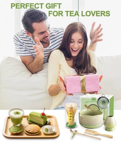 JBER Matcha Set, 7PCS Ceramic Matcha Whisk Set for Matcha Lovers Ceremony