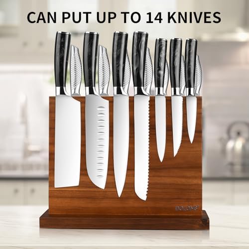 Magnetic Knife Block, Acacia Wood Kitchen Knife Holder, Multifunctional Double Side Knife Storage Organizer for Kitchen Counter ,Equipped with powerful enhanced magnets (Without knife)