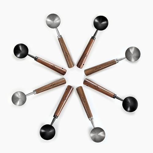 Vintage Coffee Measuring Spoon - 304 Stainless Steel, Coffee Scoop,10g Capacity, Walnut Handle - Perfect for Coffee, Tea, and More (Gunmetal (2 pcs))