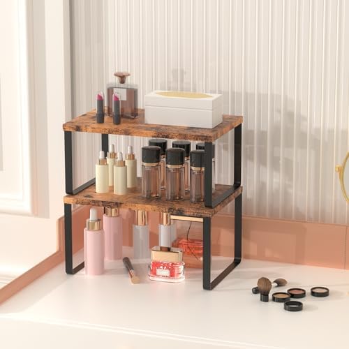 CADUKE Set of 4 Counter Shelves Kitchen Cabinet Shelf Organizer Brown