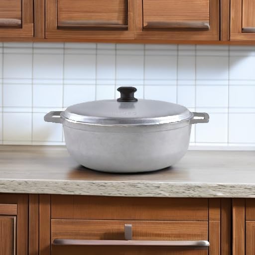 IMUSA 7.5 Quart Traditional Natural Made in Colombia Caldero with Lid for Cooking and Serving,Silver