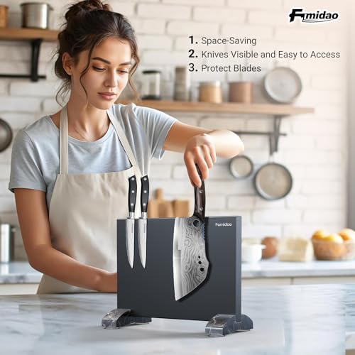 Magnetic Knife Holder Block,Black Magnetic Knife Stand for Kitchen Counter Top,Double Sided Stainless Steel Knife Storage,Strong Magnet Knife Rack
