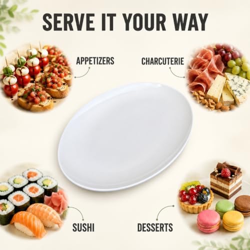 White Serving Platters Set of 2, 14 Inch Oval Porcelain Serving Platters, Serving Plates for Party, Entertaining, Appetizers, Cheese, Dessert and Food Display