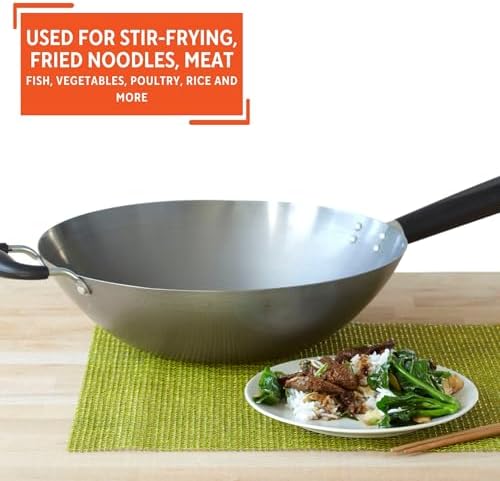 IMUSA USA Natural Wok with Triangle Handle 14-Inch, Silver