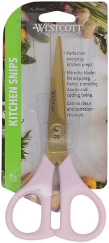 Westcott All-Purpose Kitchen Snips for Herbs, Pink with Gold Blade - Precision-Ground Blades, Durable Design, Ideal Kitchen Scissors for Everyday Tasks, 5-Inch