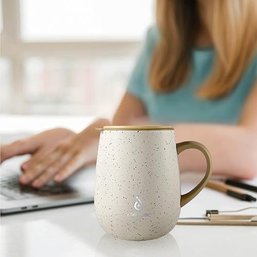 Ideus 16 oz Insulated Coffee Mug with Lid and Handle (Eggshell Yellow)