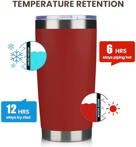 MEWAY 20oz Tumbler Double Wall Vacuum Insulated Travel Mug, Stainless Steel Tumblers with Lid and Straw, Powder Coated Coffee Cups for Cold & Hot Drinks (Red, Set of 1)