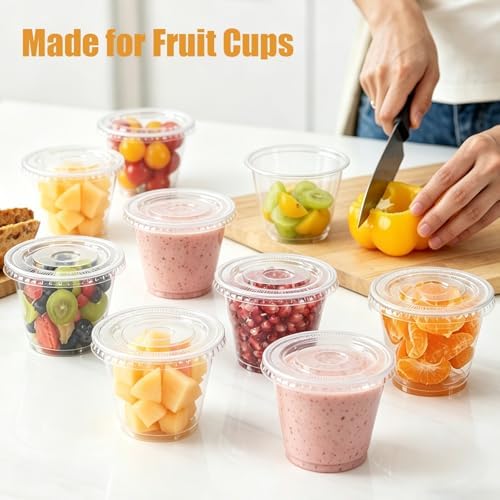100 Sets 9 oz Clear Plastic Cups with No Hole Flat Lids