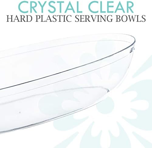 PLASTICPRO Disposable Oval Serving Bowls, Party Snack or Salad Bowl, 32-Ounce, Plastic Crystal Clear Pack of 8