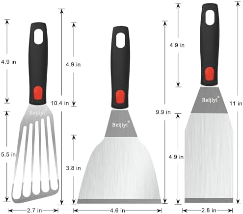 Beijiyi 3-Piece Metal Spatula for Cast Iron Skillet, Sturdy Stainless Steel