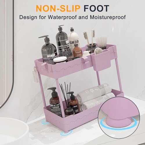 Sevenblue 2-Pack Under Sink Organizer with Hooks & Hanging Cup for Kitchen