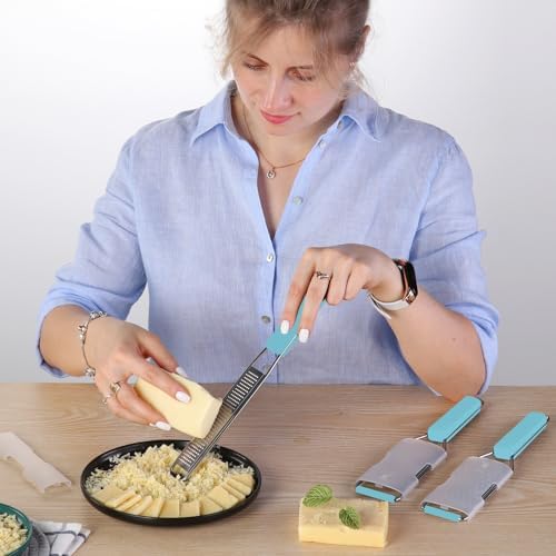 Cambom Cheese Grater Citrus Zester Lemon Zester Pack of 3-304 Stainless Steel - A Sharp Tool for Parmesan Cheese, Ginger, Garlic, Nutmeg, Chocolate, Vegetables,Fruits,Dishwasher Safe Blue