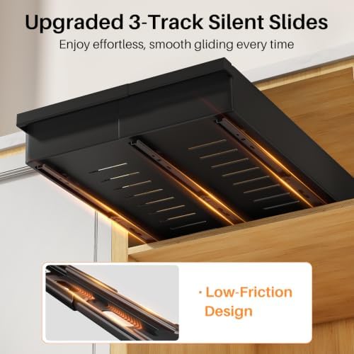 PXRACK Pull out Cabinet Organizer, 2-Pack Expandable(12"-20") Silde out Drawers with Raising Pad for Framed Cabinets, Adjustable Full-Extension for Kitchen Pantry Home Pot and Pan, Black