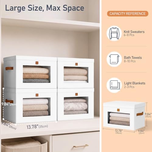DIMJ Storage Bins with Lids - 6 Pack Large Fabric Closet Organizer with Window & Handles, Collapsible Decorative Storage Boxes for Shelves Under Bed, Books Clothes Blankets Sweaters Organization