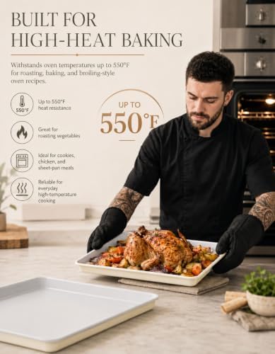 Boxiki Kitchen Ceramic Baking Sheet Half Size 17"x11" - Heavy Duty 0.6mm Aluminized Steel Pan, KFCC Ceramic Coating Nonstick Cookie Sheet, Oven Safe to 550°F, Rustproof & Warp Resistant Baking Tray
