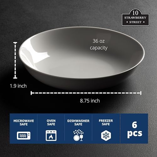 10 Strawberry Street Simply White 36 Oz Pasta/Dinner Bowl, Set of 6