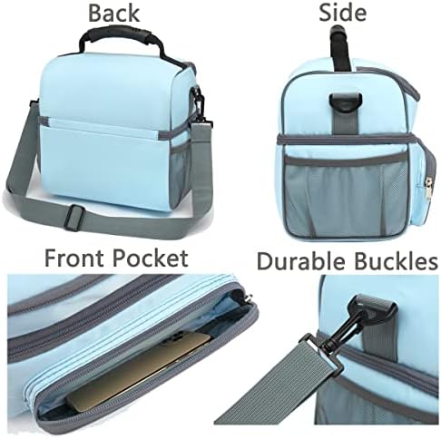 FlowFly Double Layer Cooler Insulated Lunch Bag Adult Lunch Box Large Tote Bag for Men, Women, With Adjustable Strap,Front Pocket and Dual Large Mesh Side Pockets