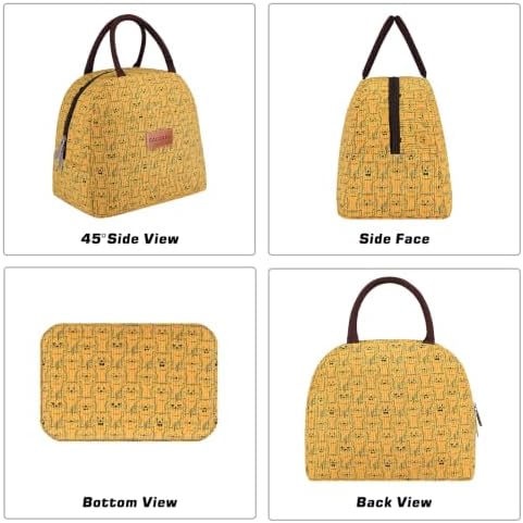 BALORAY Lunch Bag for Women Men Adult Lunch Box (Corduroy Yellow Cat), M