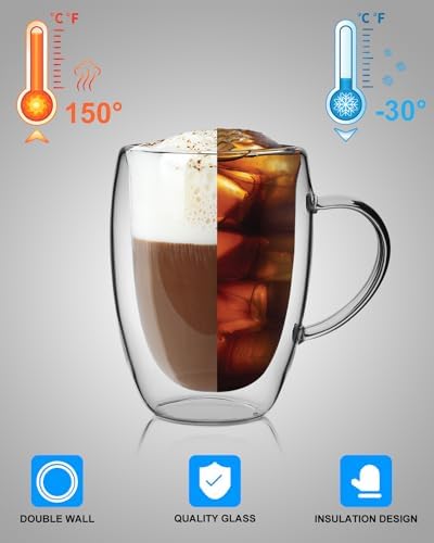LIBWYS 4 Pack Double Walled Coffee Cups Glasses Mug 12oz Borosilicate Glass