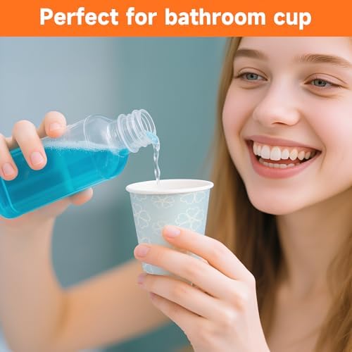METAPRINT 100 Pack 3 oz Bathroom Paper Cups for Mouthwash, Mist Blue