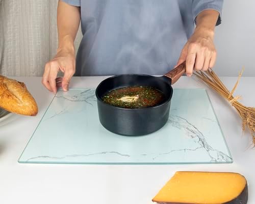 Kitchenville Glass Cutting Board 16"x12": Tempered Glass Kitchen Counter Protector - Durable- Scratch-Resistant, Heat-Proof - Design 2 - White Marble Effect