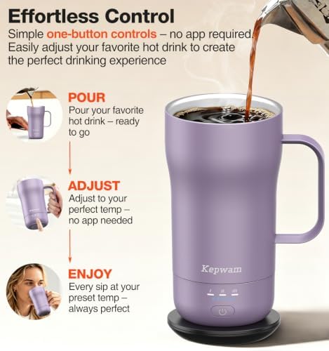 Kepwam Heated Coffee Mug T4, 16oz Smart Mug with Constant Temp Control