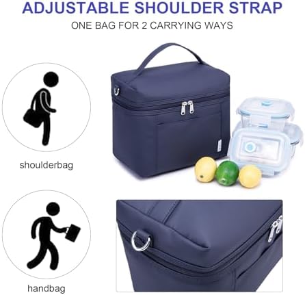NOL 8L Insulated Lunch Bags for Women Cooler Bag Lightweight Nylon Waterproof Lunch Box For Work (Navy blue, Medium(normal))