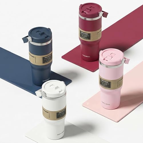 30oz Flip Straw Insulated Water Bottle with Handle, Leak Proof Stainless Steel Travel Tumbler With Lid, Double Wall Vacuum Iced Coffee Travel Mug, Sport Cup, Outside use