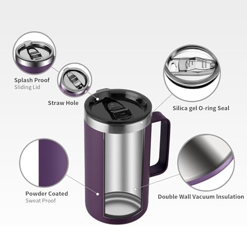 KXIAOCHEN 20 oz Insulated Coffee Mug, Coffee Cup with Lid and Wide Handle