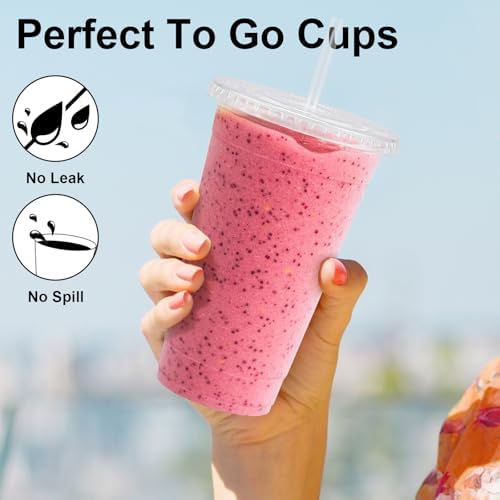 Lamosi 300 Pack 20 oz Plastic Coffee Cups with Lids, Disposable Clear Cups