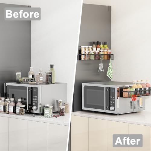 Aufworld Magnetic Spice Rack for Refrigerator, 2 Pack Magnetic Shelf, Fridge Magnet Organizer with Moveable 4 Hooks, Magnetic Fridge Shelf for Kitchen Organization and Storage (2 Pack)