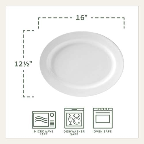 Everyday White Porcelain Oval Serving Platter, 16 Inch Large Turkey Platter for Thanksgiving, Dishwasher and Oven Safe Dinnerware