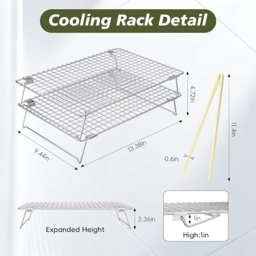 13 * 9.4 IN 2-Tier 304 Stainless Steel Cooling Rack with a kitchen tong