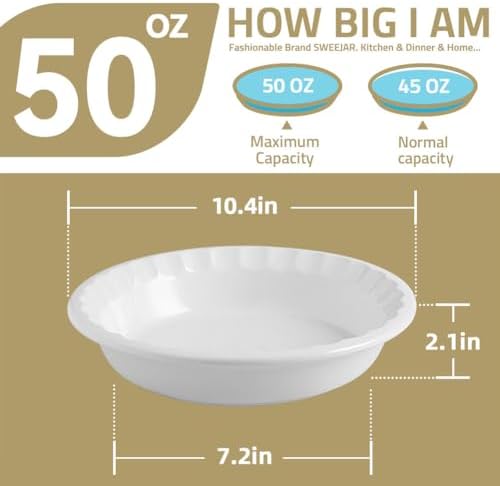 Sweejar Ceramic 10.4 Inch Pie Pan, Deep Porcelain Round Dish, Non-Stick for Pumpkin & Apple Pies, Farmhouse Design (Red)