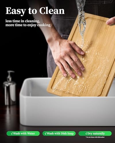 Kitsure Bamboo Cutting Board for Chopping & Serving, Large, Natural (Pack of 2)
